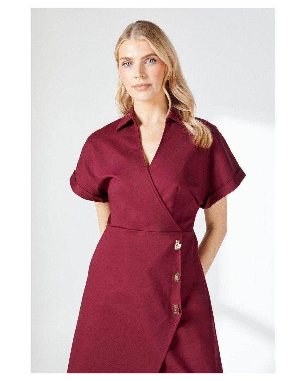 PRINCIPLES Button Detail Stretch Crepe Wrap Dress in Red Lyst UK