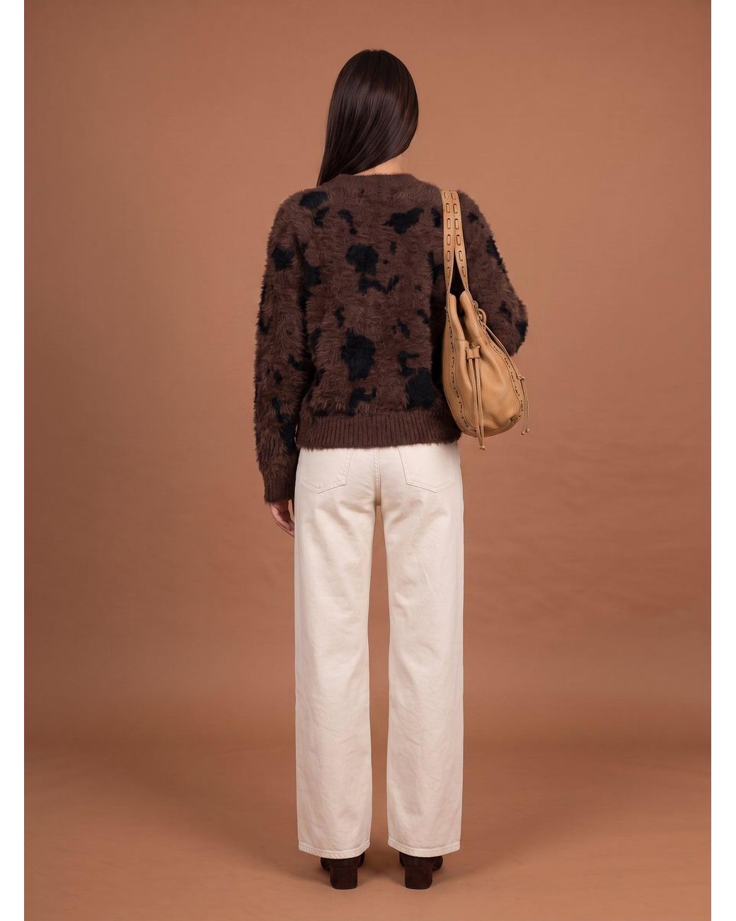 Urban Bliss Brown Wool Blend Animal V Neck Jumper