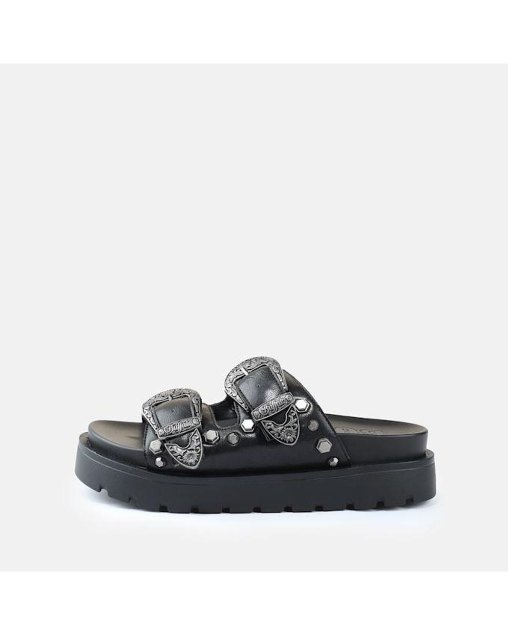 Buffalo Black Raya Ari West Leather Sandals