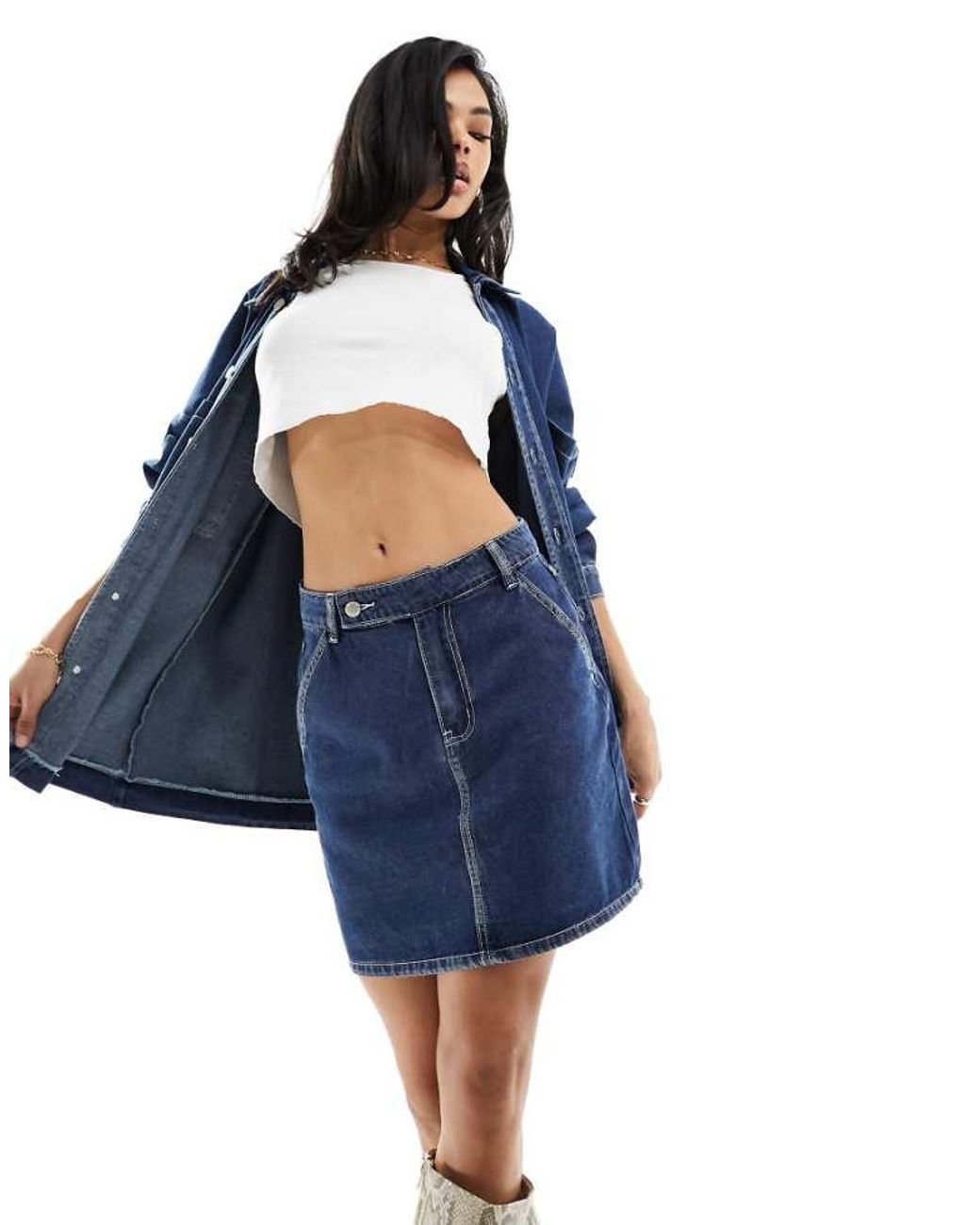 In The Style Contrast Stitch Denim Mini Skirt Co-Ord in Blue Lyst UK