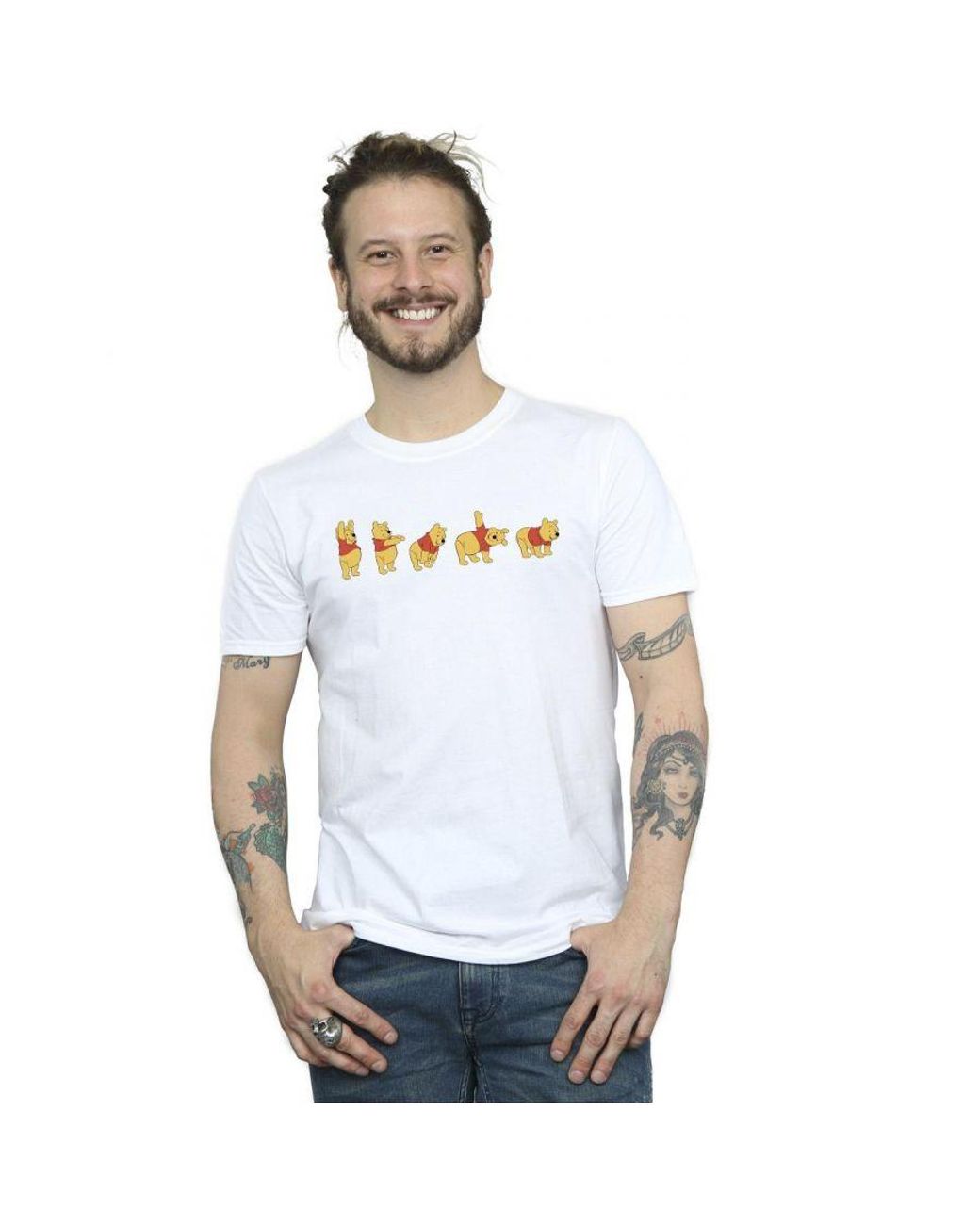 Disney White Winnie The Pooh Stretching T-Shirt Cotton for men