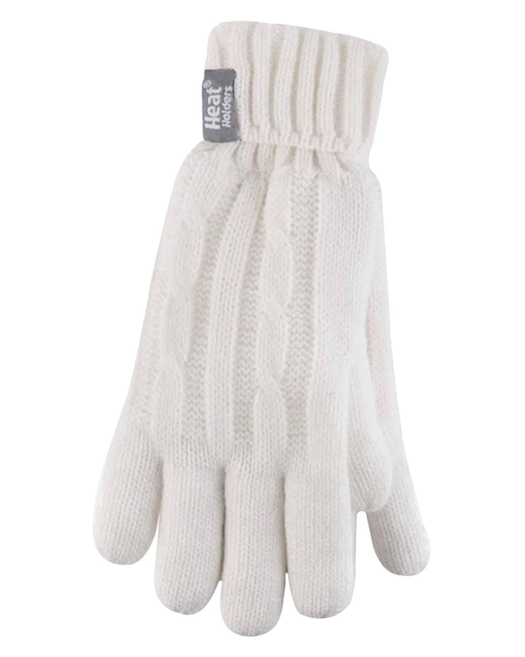 Heat Holders White Cable Knit 2.3 Tog Gloves For Winter