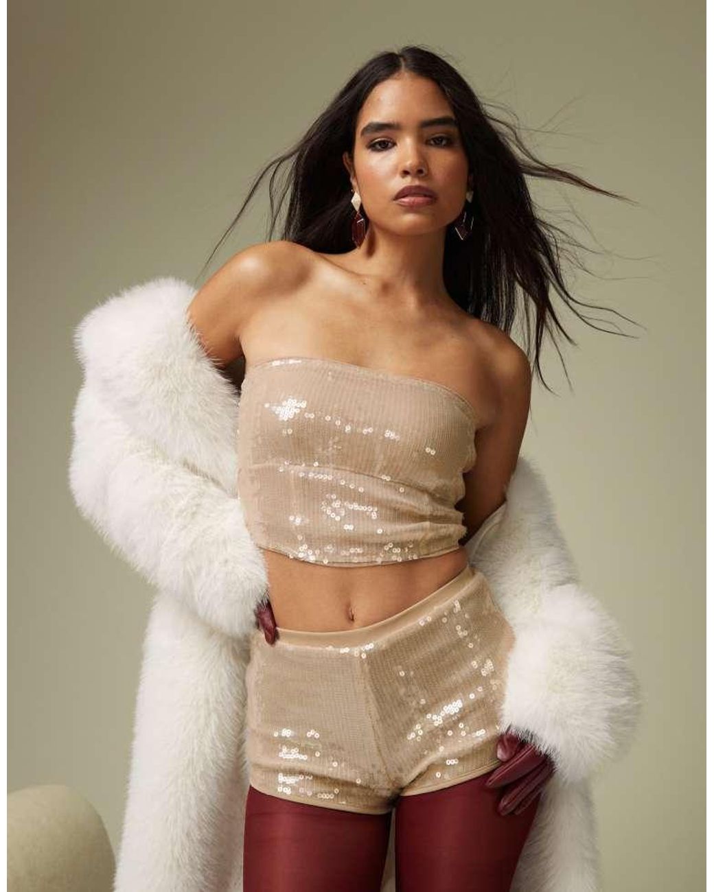 ASOS Natural Sequin Hot Pant Shorts