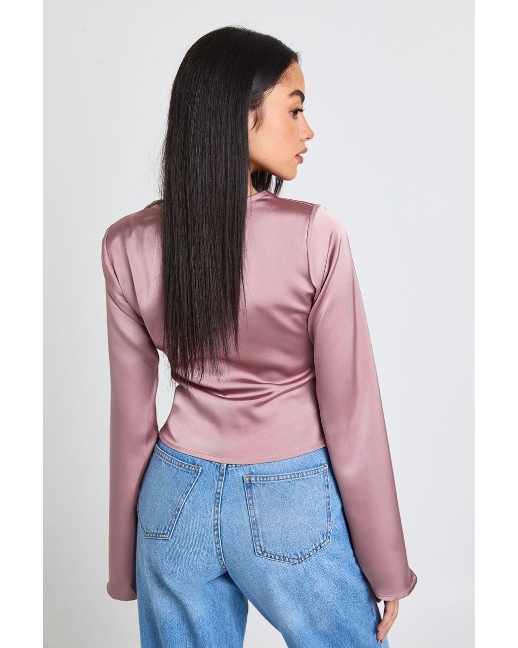 Boohoo Red Long Sleeve Satin Cowl Neck Top