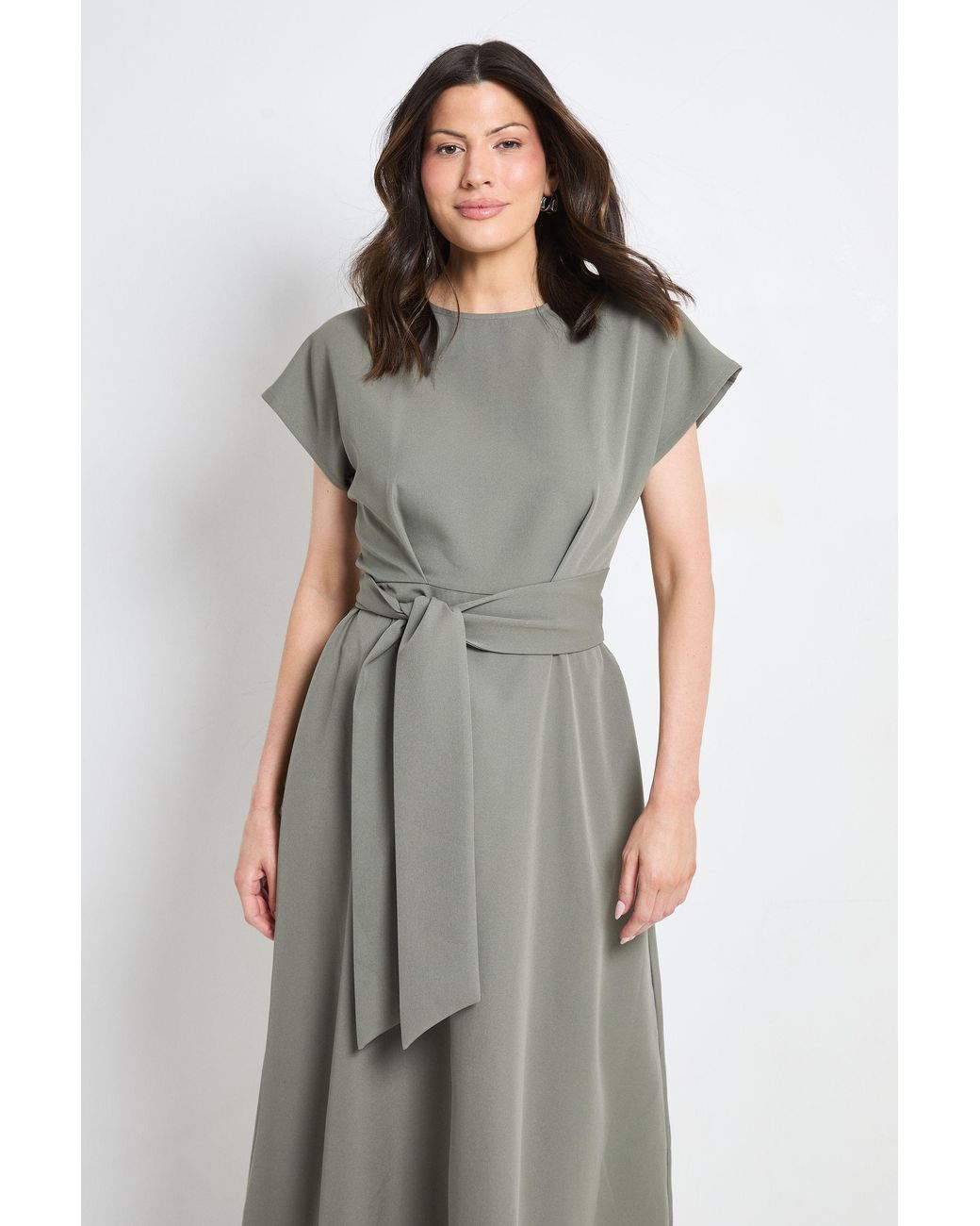 PRINCIPLES Green Formal Tie Waist Midi Dress