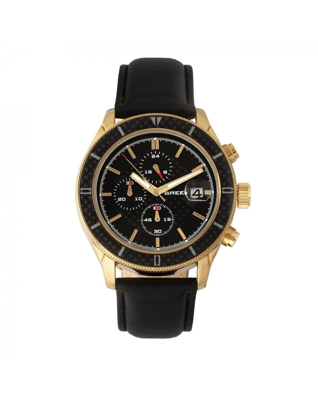 Breed Black Maverick Chronograph Leather-Band Watch W/Date for men