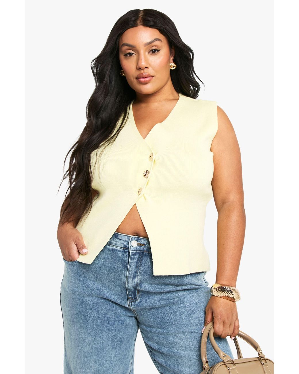 Boohoo Blue Plus Assymettric Button Waistcoat