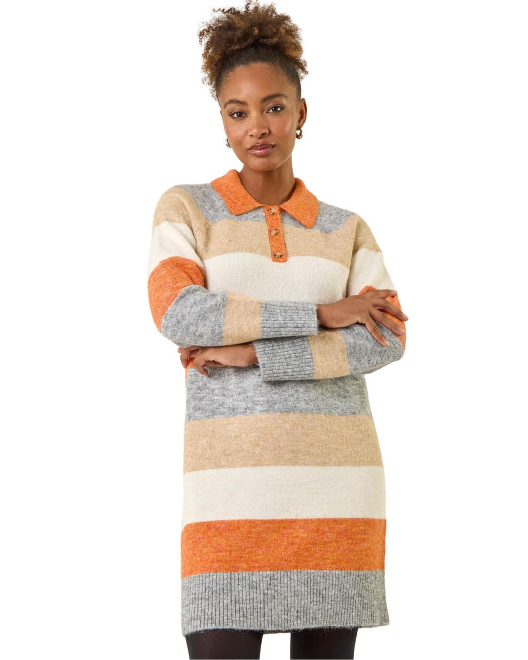 Roman Gray Collared Knit Shift Dress