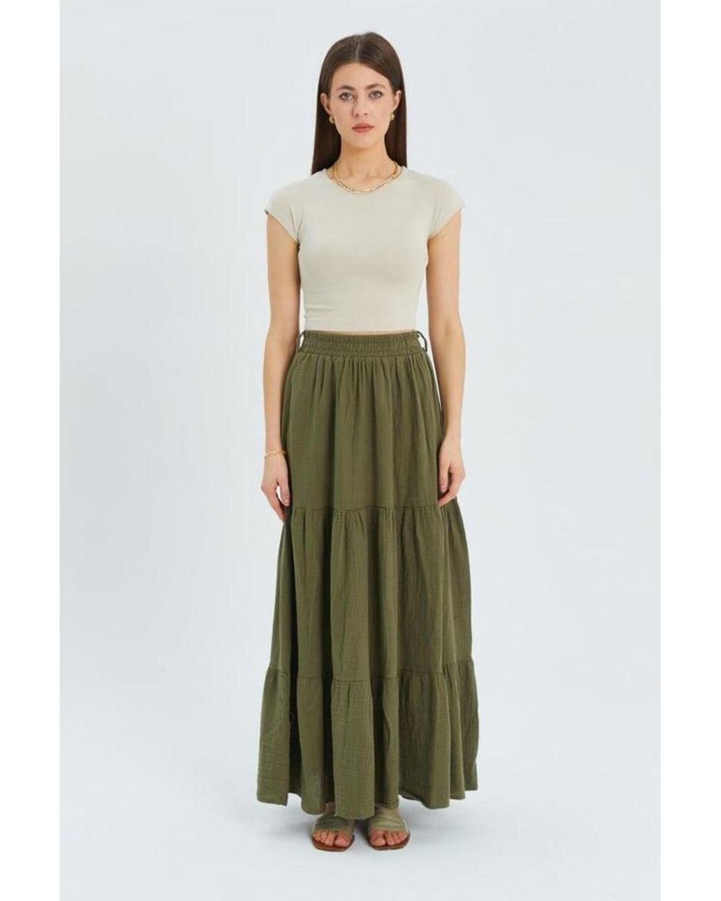 MixRay Green Maxi Cotton Skirt