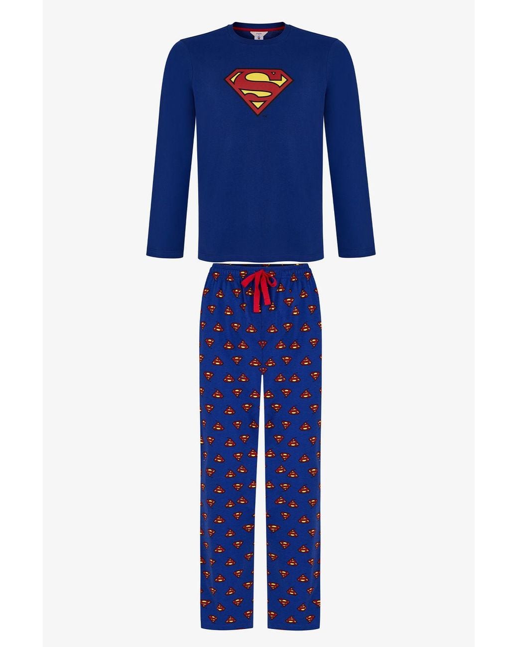 Penti Blue Superman Plaid Pajama Set With Long Sleeves for men