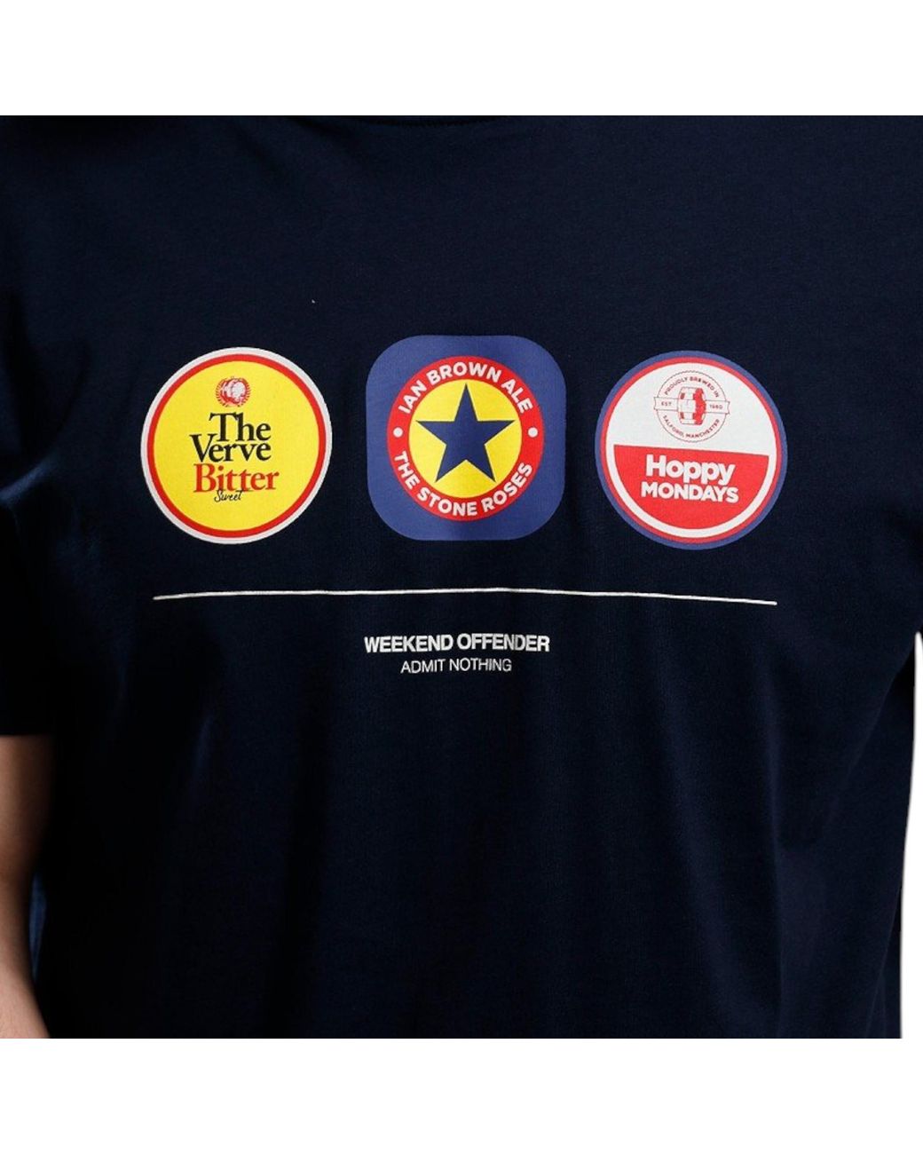 Weekend Offender Blue T Shirt Beer Mats Graphic Print Crew Neck Casual Cotton for men