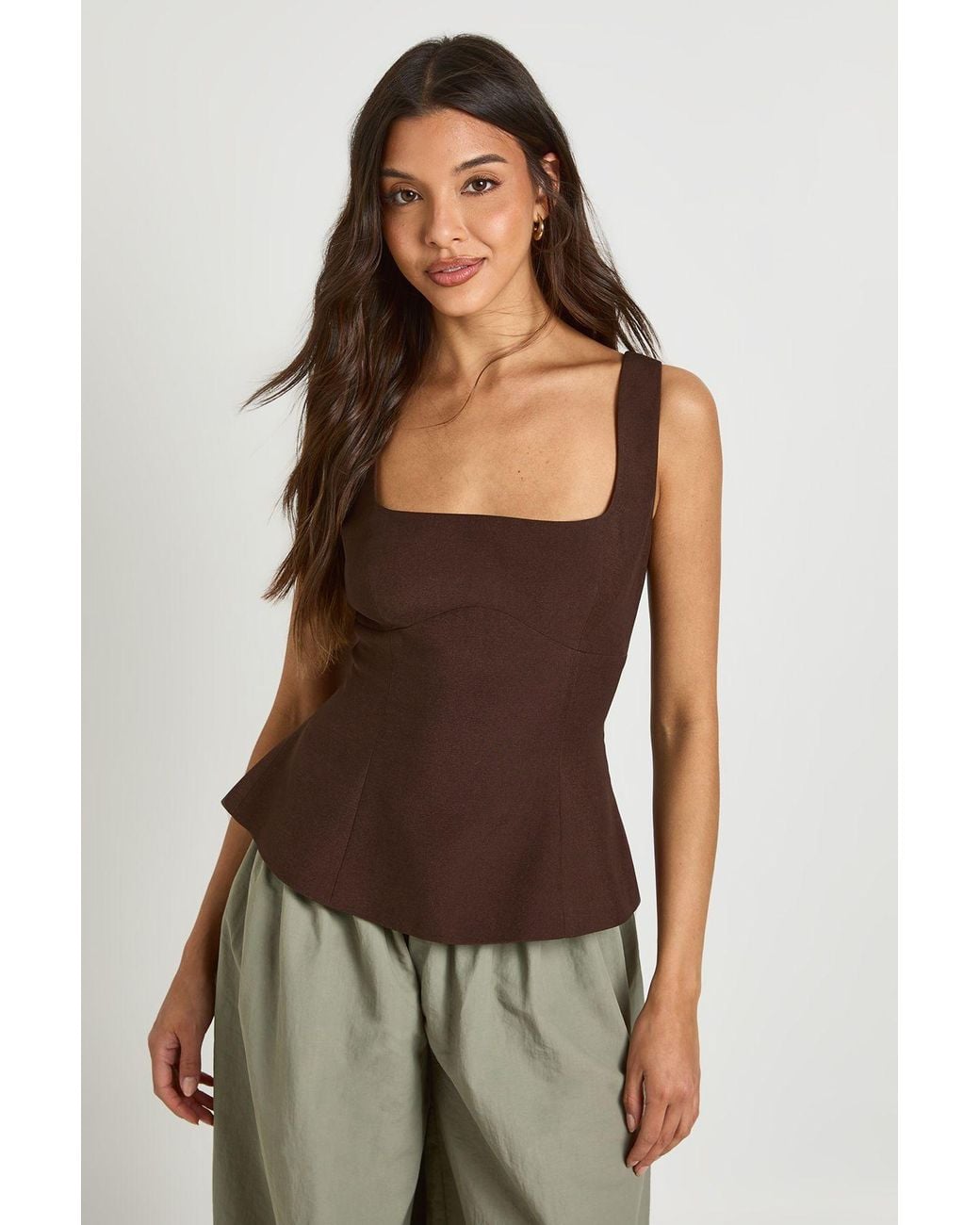 Boohoo Brown Peplum Hem Corset Top