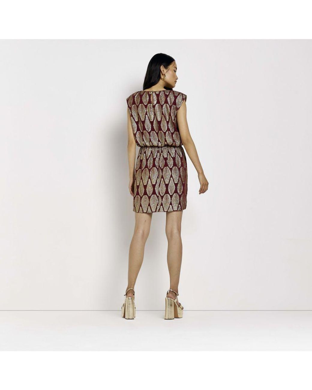 River Island Brown Mini Shift Dress Print Shoulder Pad