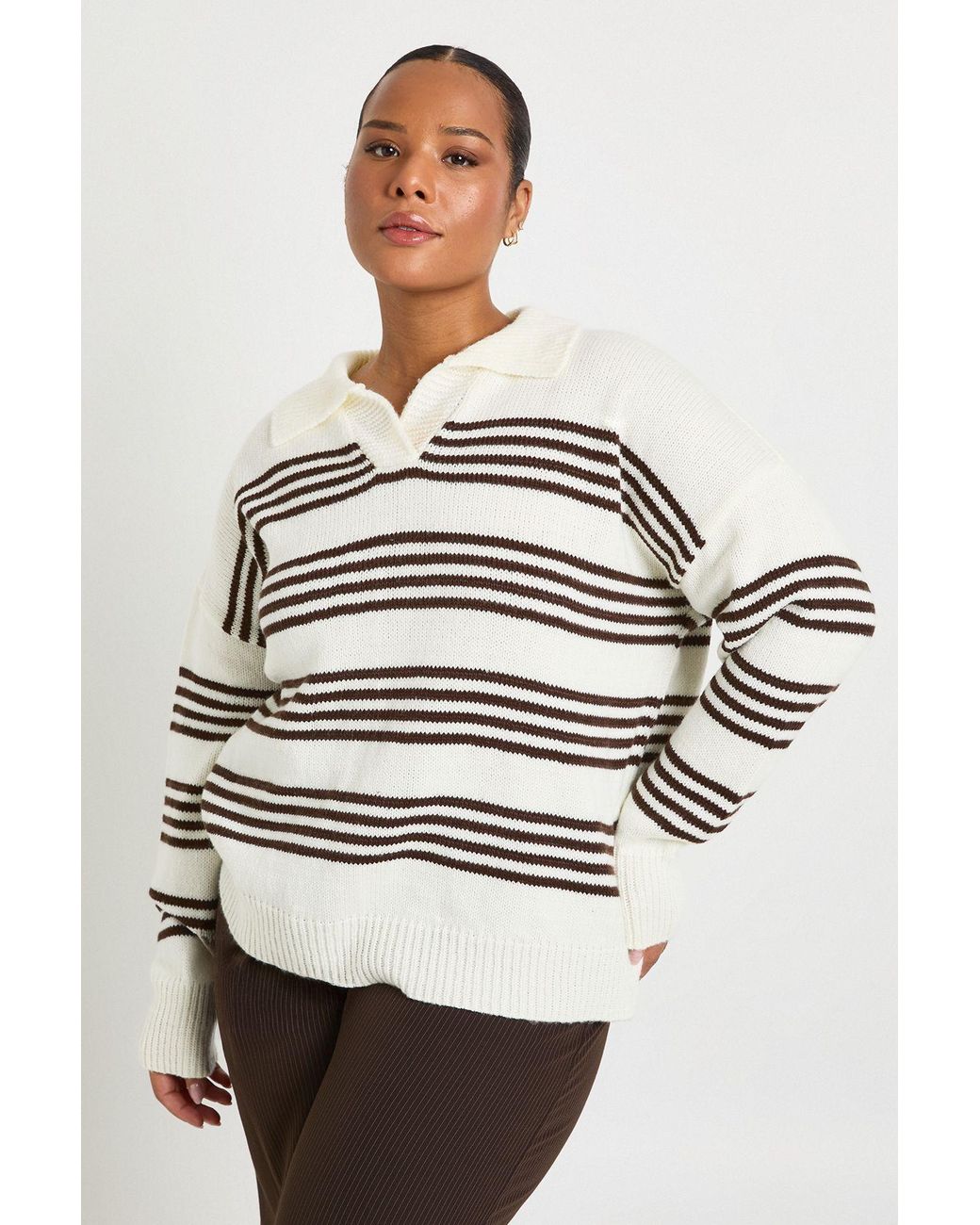 Boohoo Gray Plus Collared Stripe Jumper