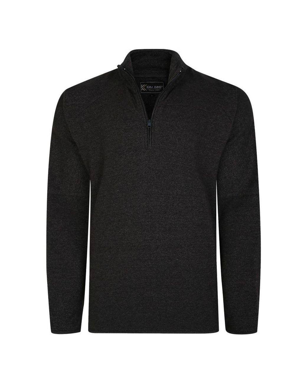 KAM Jeanswear Black Kam 1/4 Zip Jumper Sweatshirt Plus Size for men