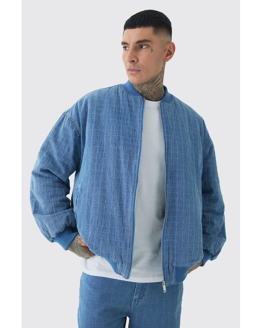 BoohooMAN Blue Tall Ripstop Oversized Padded Bomber Jacket for men