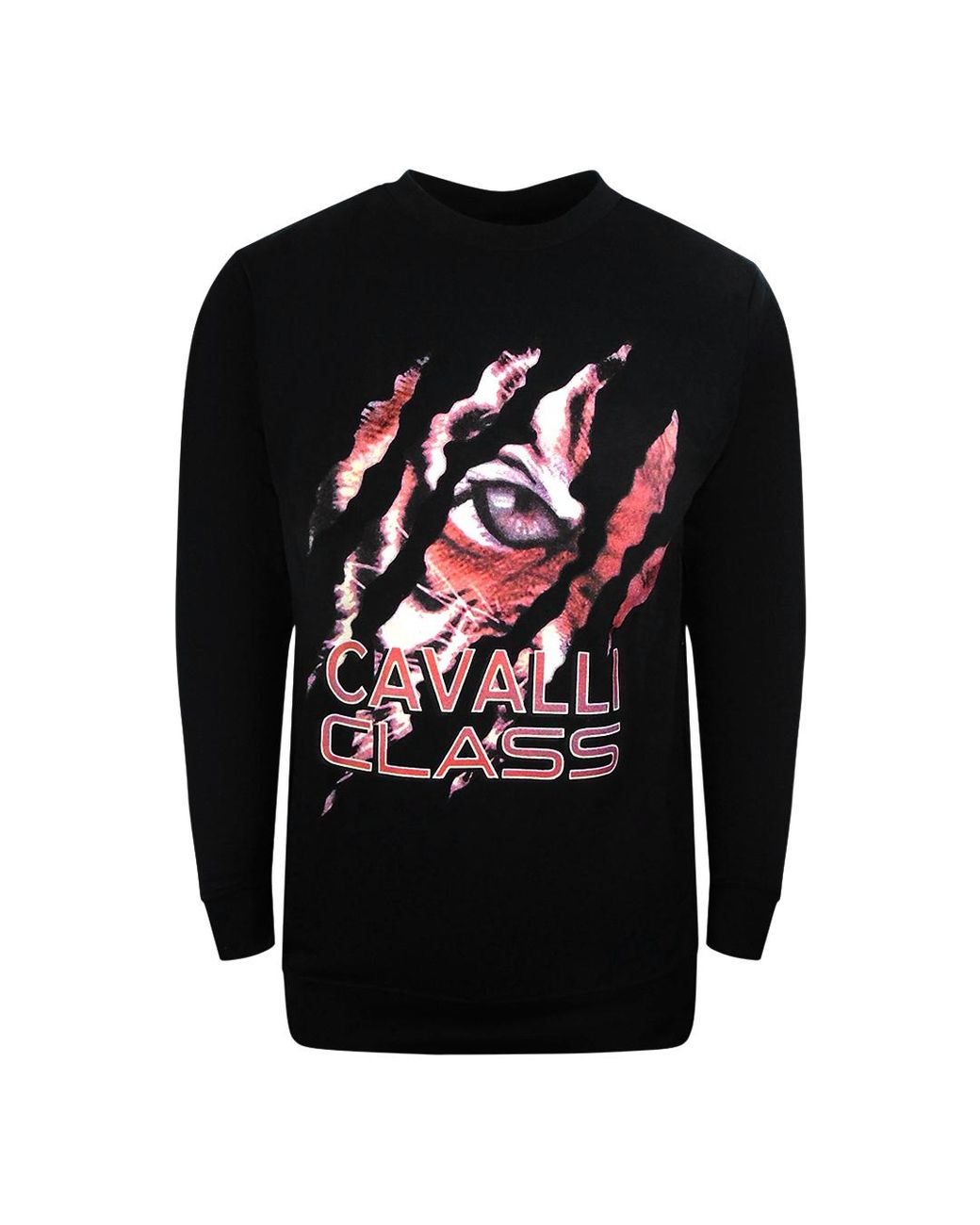 Roberto Cavalli Black Peeking Tiger Design Sweatshirt Cotton for men