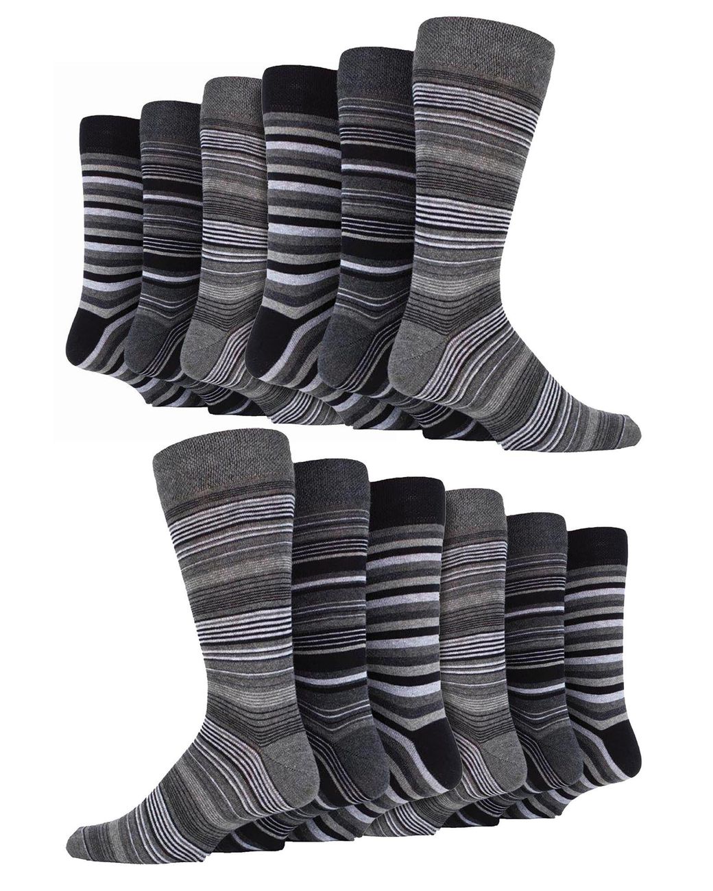 Sock Snob Black 12 Pair Multipack Cotton Colourful Striped Dress Socks for men