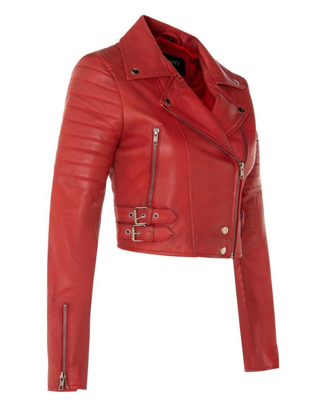 Infinity Leather Red Brando Cropped Jacket-Longtown