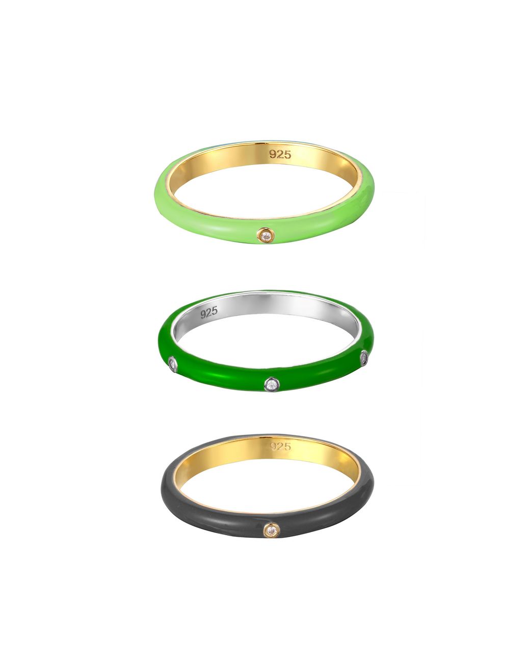 The Jewellery Stockroom Green 18Ct Plated Sterling Coloured Enamel Cubic Zirconia Edgy Ring Stacking Set
