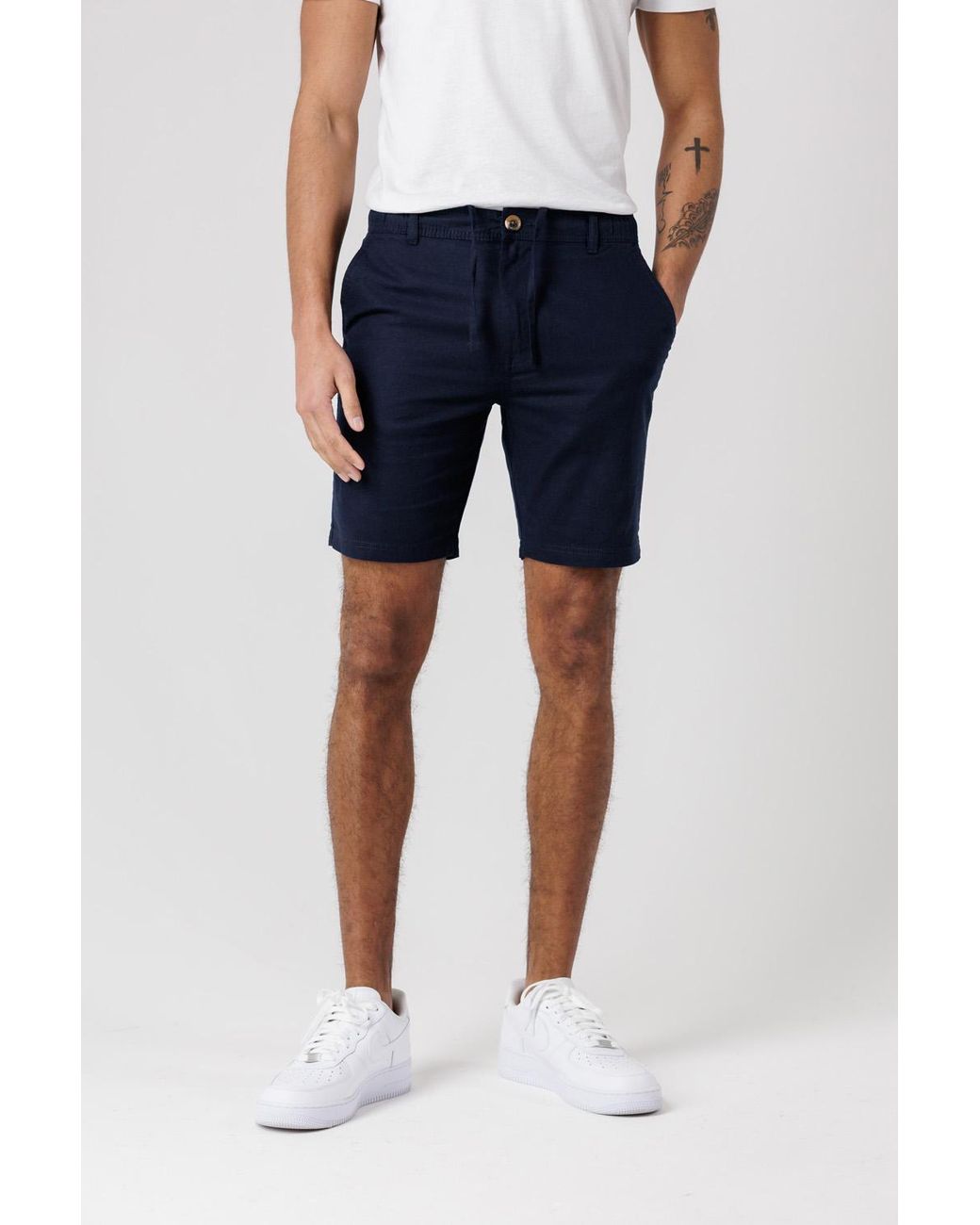 Tokyo Laundry Blue Cotton Linen Shorts With Drawstrings for men