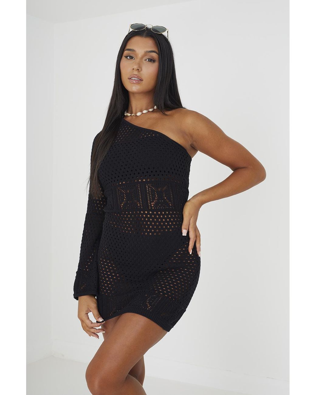 Brave Soul Blue 'Summer' One Sleeve Crochet Knit Beach Dress Cotton