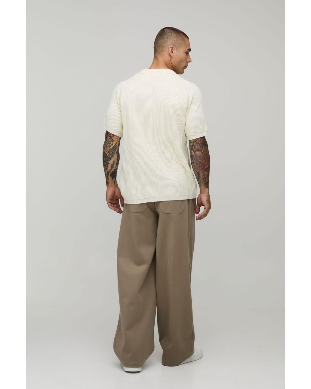 BoohooMAN White Regular Fit Raglan Ribbed Knitted Polo for men