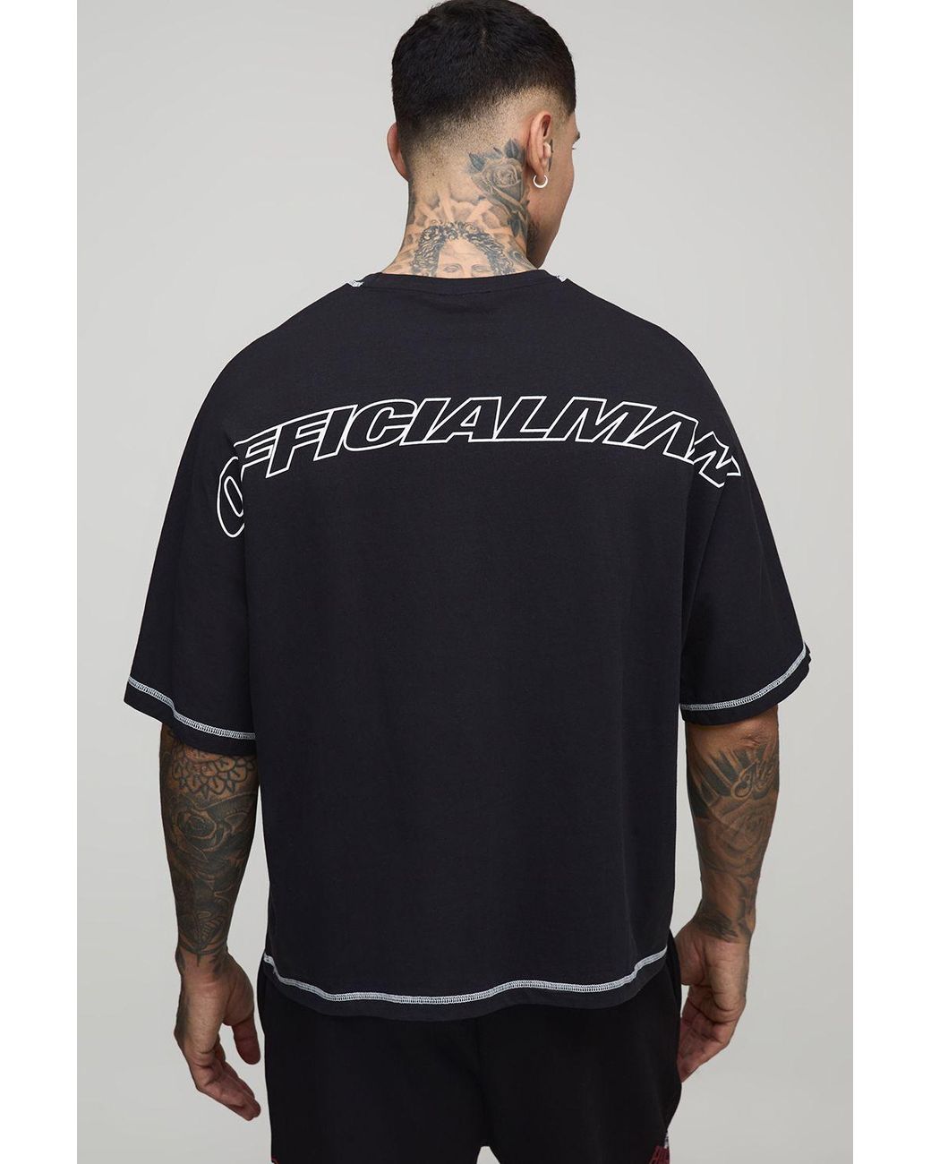 BoohooMAN Gray Tall Oversized Boxy 2 Piece Officialman Contrast Stitch Embroidered T-Shirt for men
