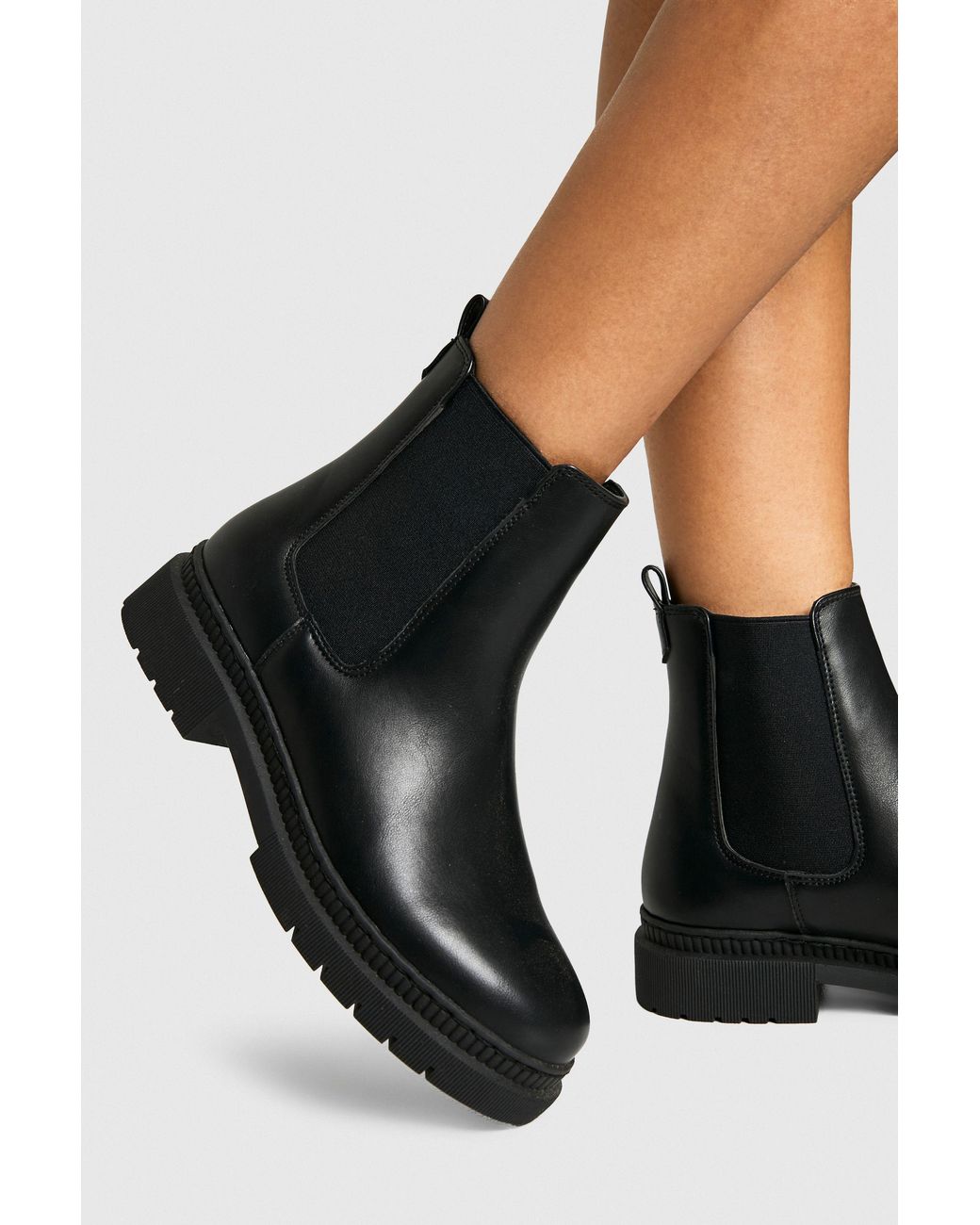 Boohoo Black Elastic Panel Tab Detail Chelsea Boot