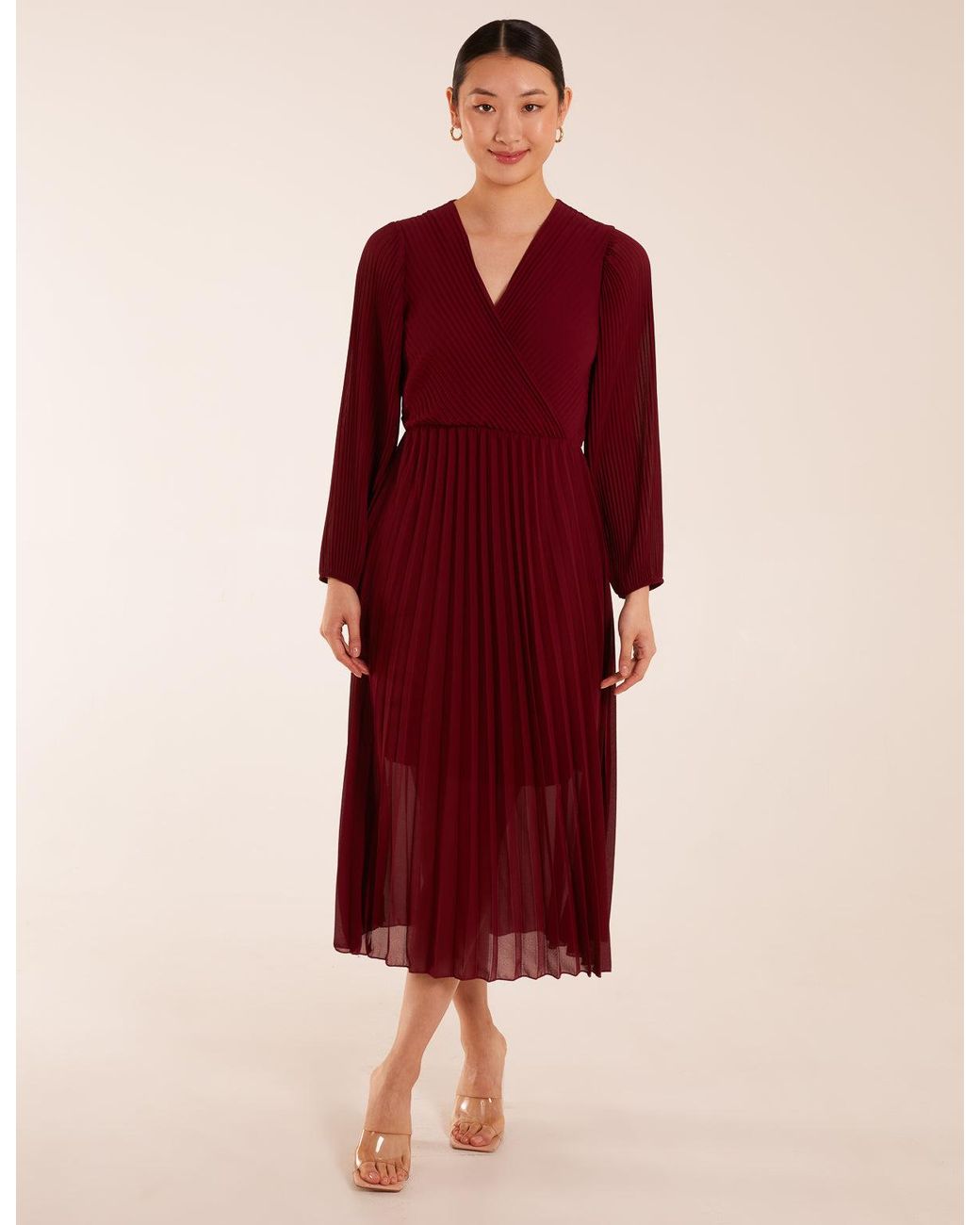 Blue Vanilla Red Wrap Front Pleated Maxi Dress