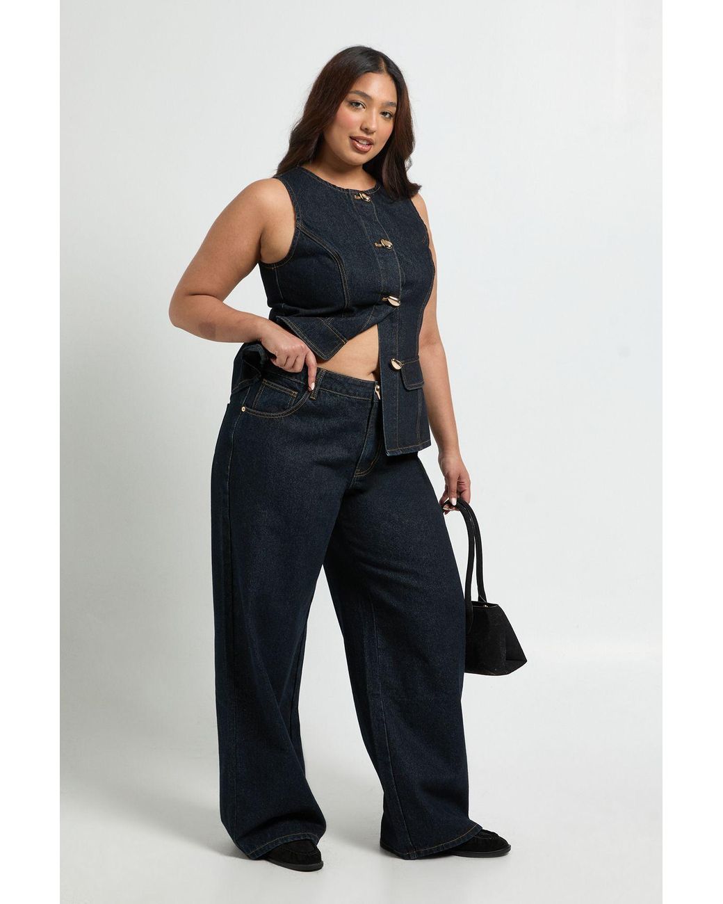 Boohoo Blue Plus Contrast Stitch Denim Wide Leg Jean