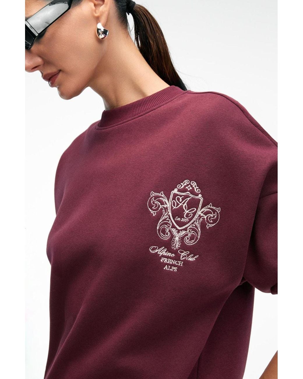 Grimelange Red Oversized Crew Neck Sweatshirt