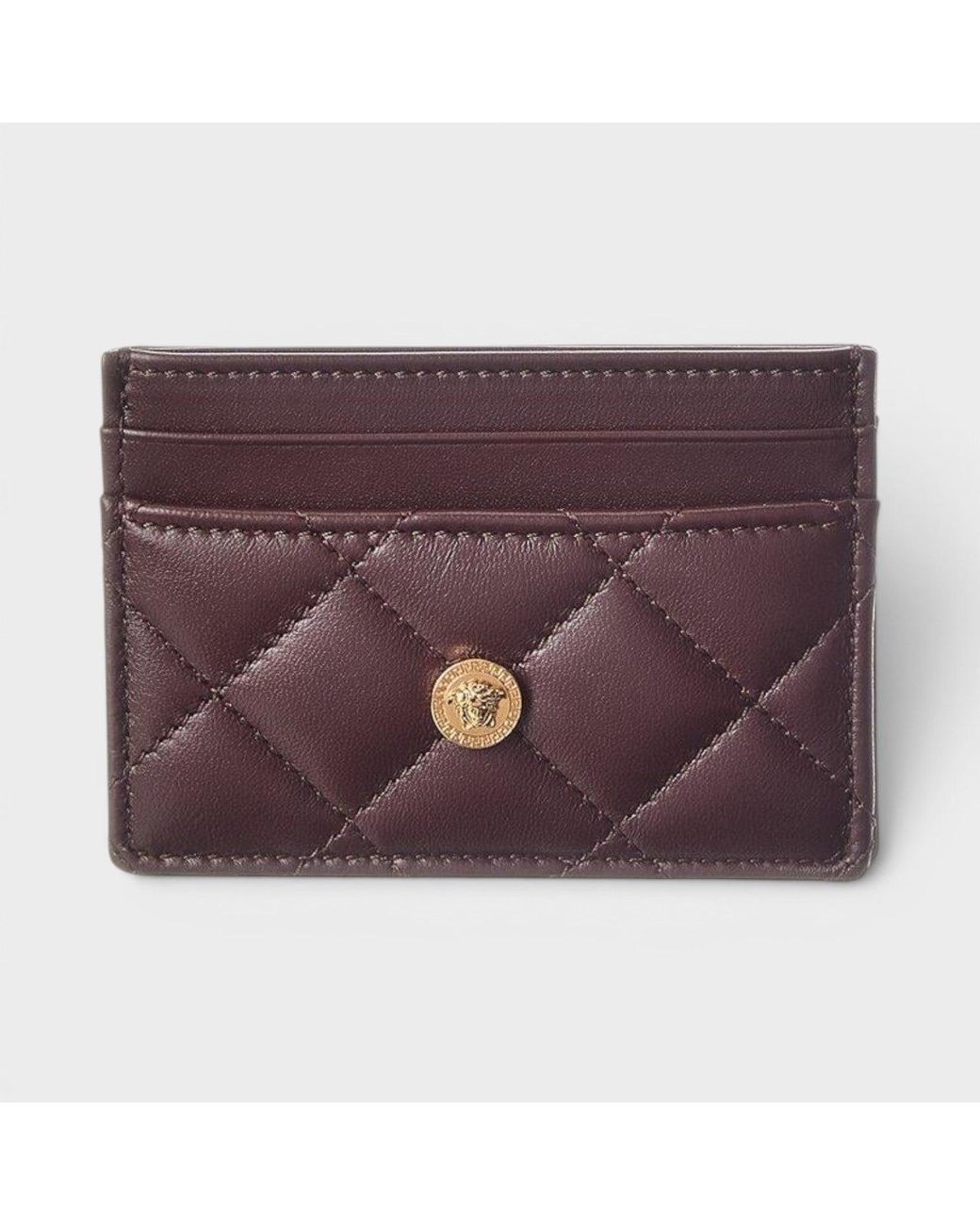 Versace Purple Logo Quilted Card Holder Aubergine for men