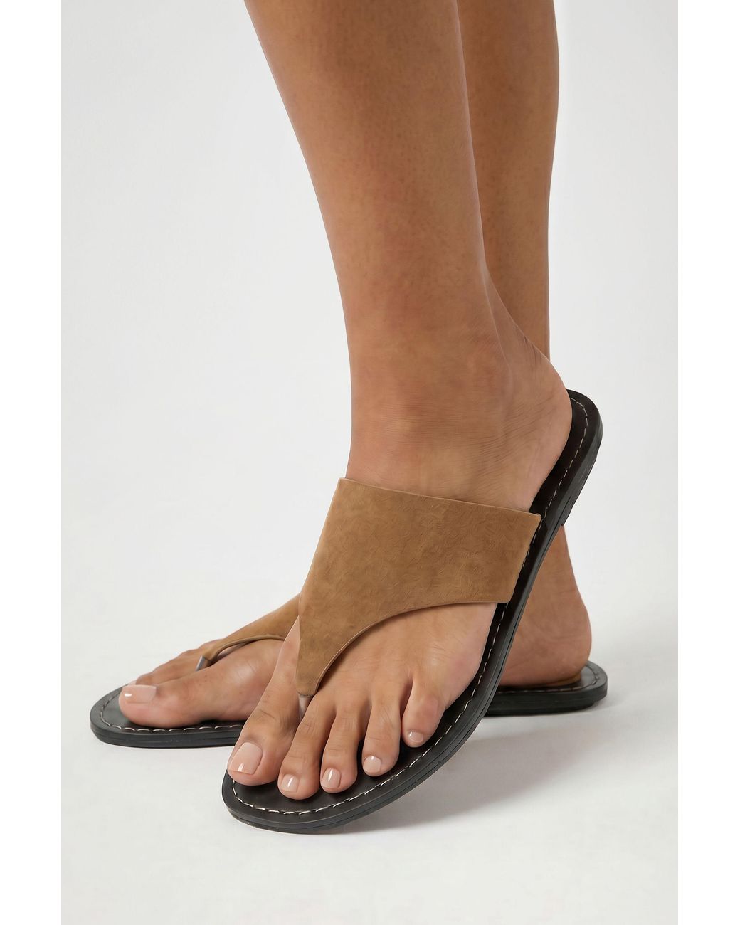 Boohoo Brown Faux Suede Stitch Detail Toe Post Sandals