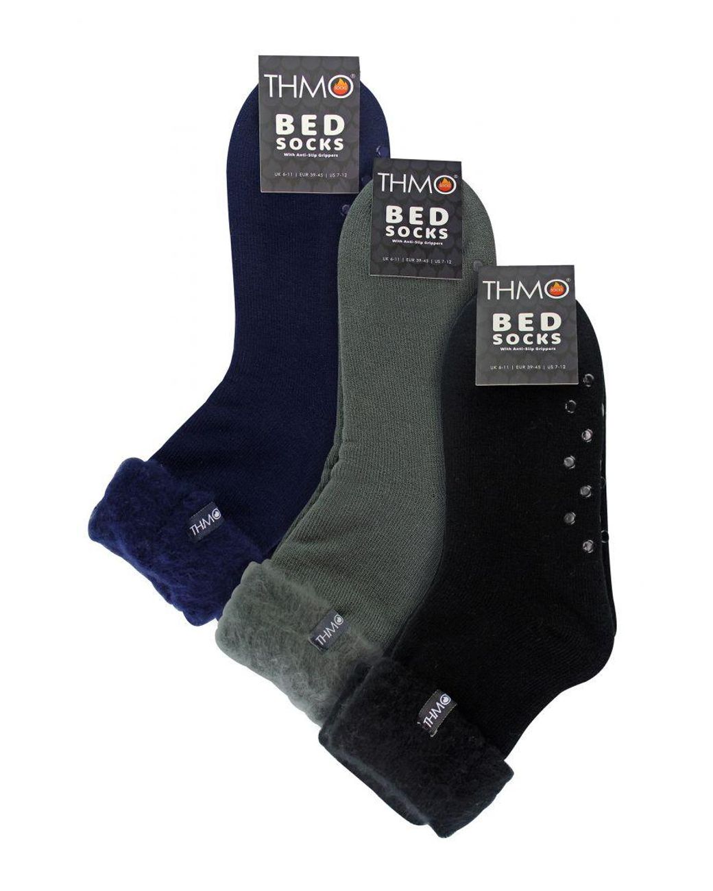 THMO Blue 3 Pack Bed Socks With Grips for men