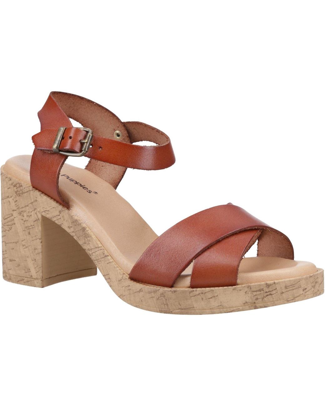 Hush Puppies Brown Georgia Cork Leather Sandals