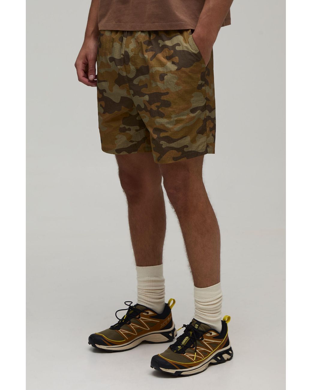 BoohooMAN Green Relaxed Camo Mid Length Ripstop Short for men