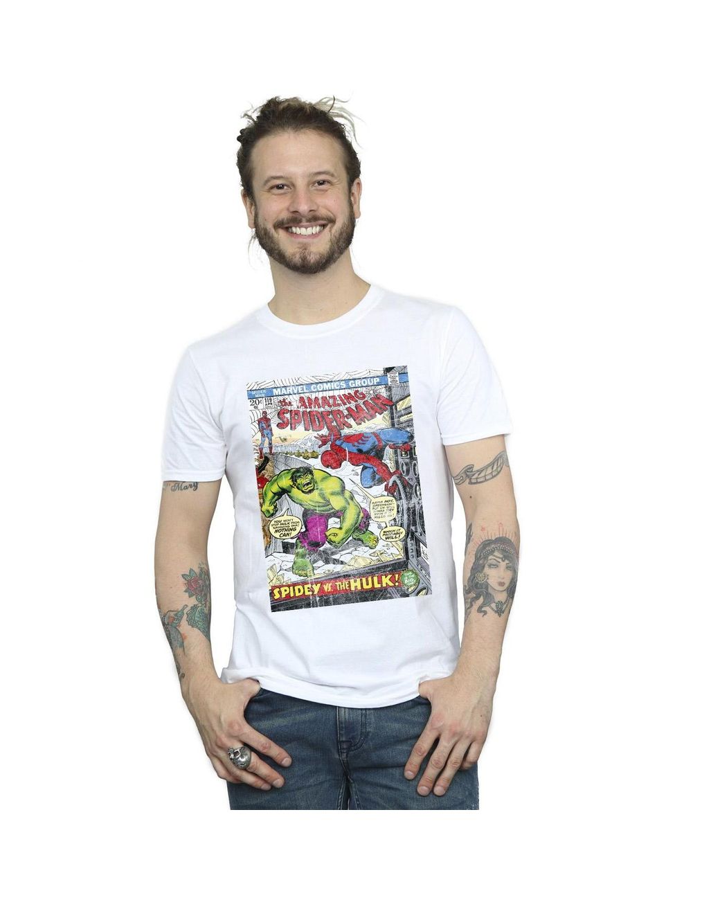 Marvel White Spider- Vs Hulk Cover T-Shirt Cotton for men