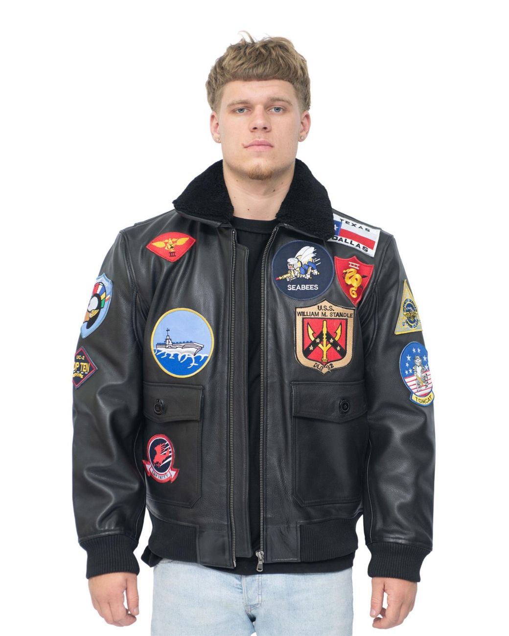 Infinity Leather Black Top Gun A2 Bomber Jacket-San Diego for men