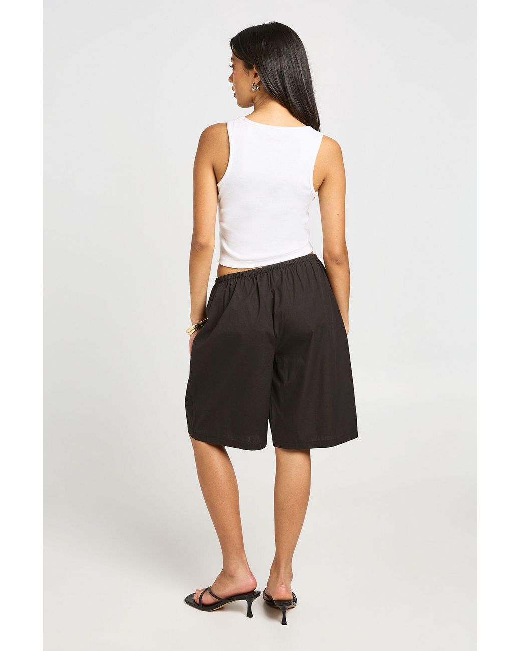 Boohoo Black Cotton Drawcord Elasticated Waistband Longline Short