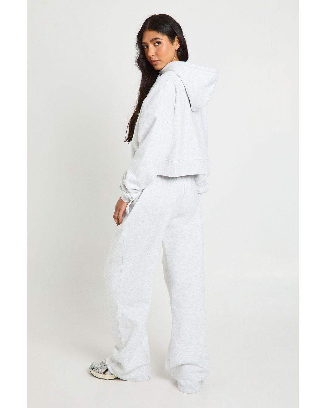 Boohoo White Tall Seam Detail Crop Top 3 Piece Hooded Tracksuit