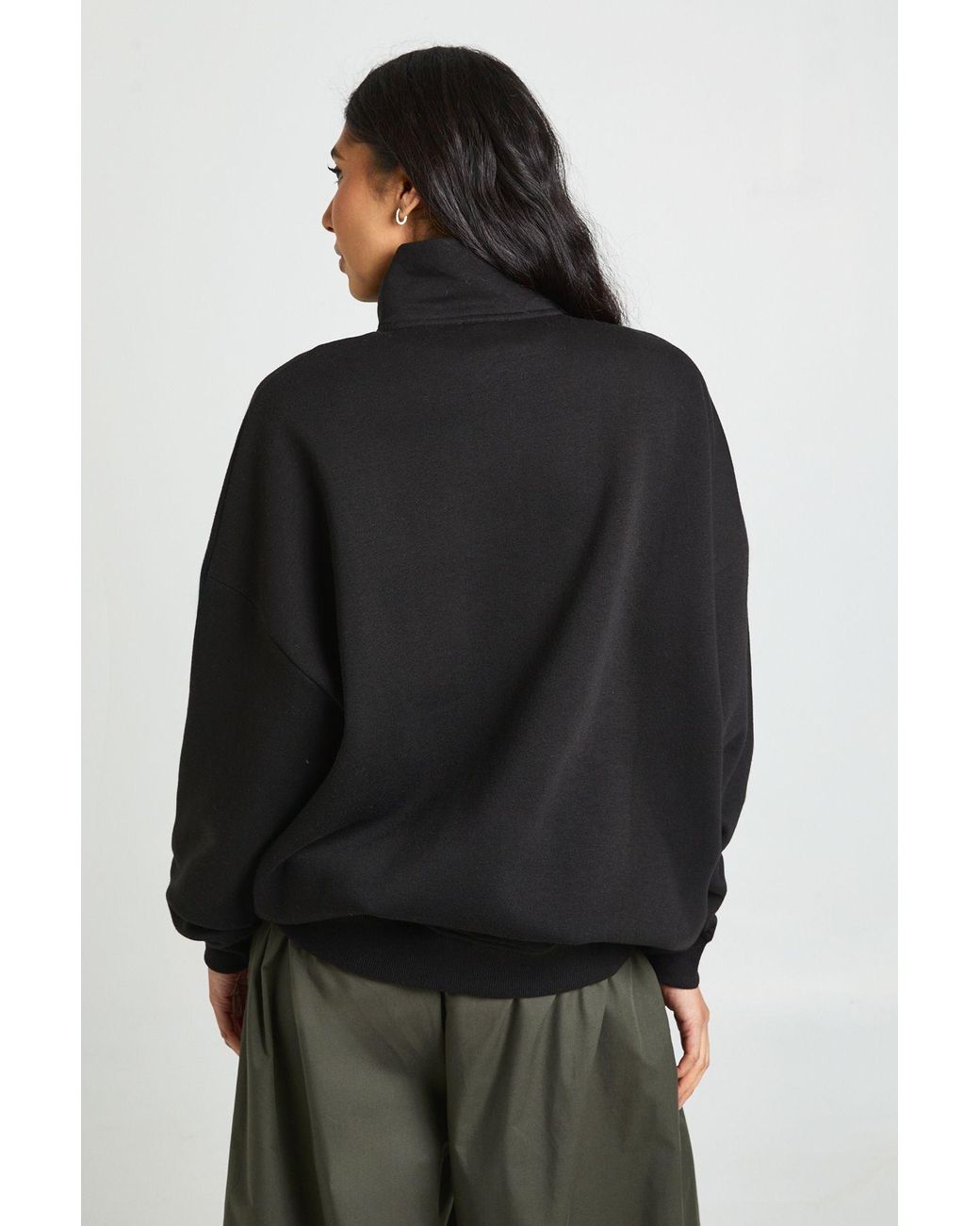 Boohoo Black Tall Oversized Half Zip Sweatshirt