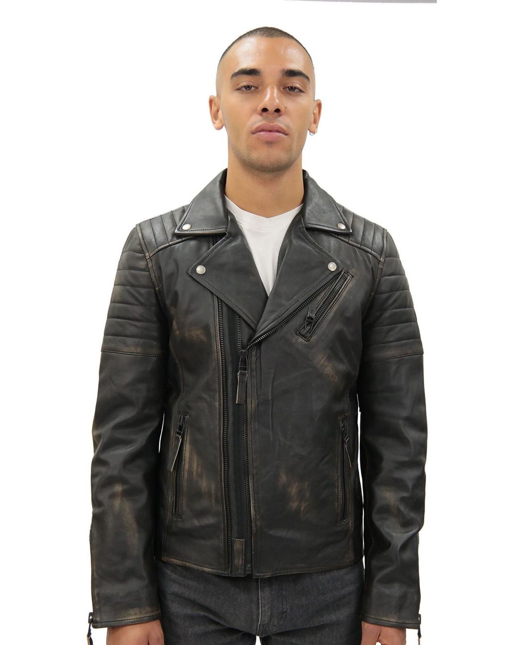 Infinity Leather Black Brando Double Cross Zip Biker Jacket-Casablanca for men