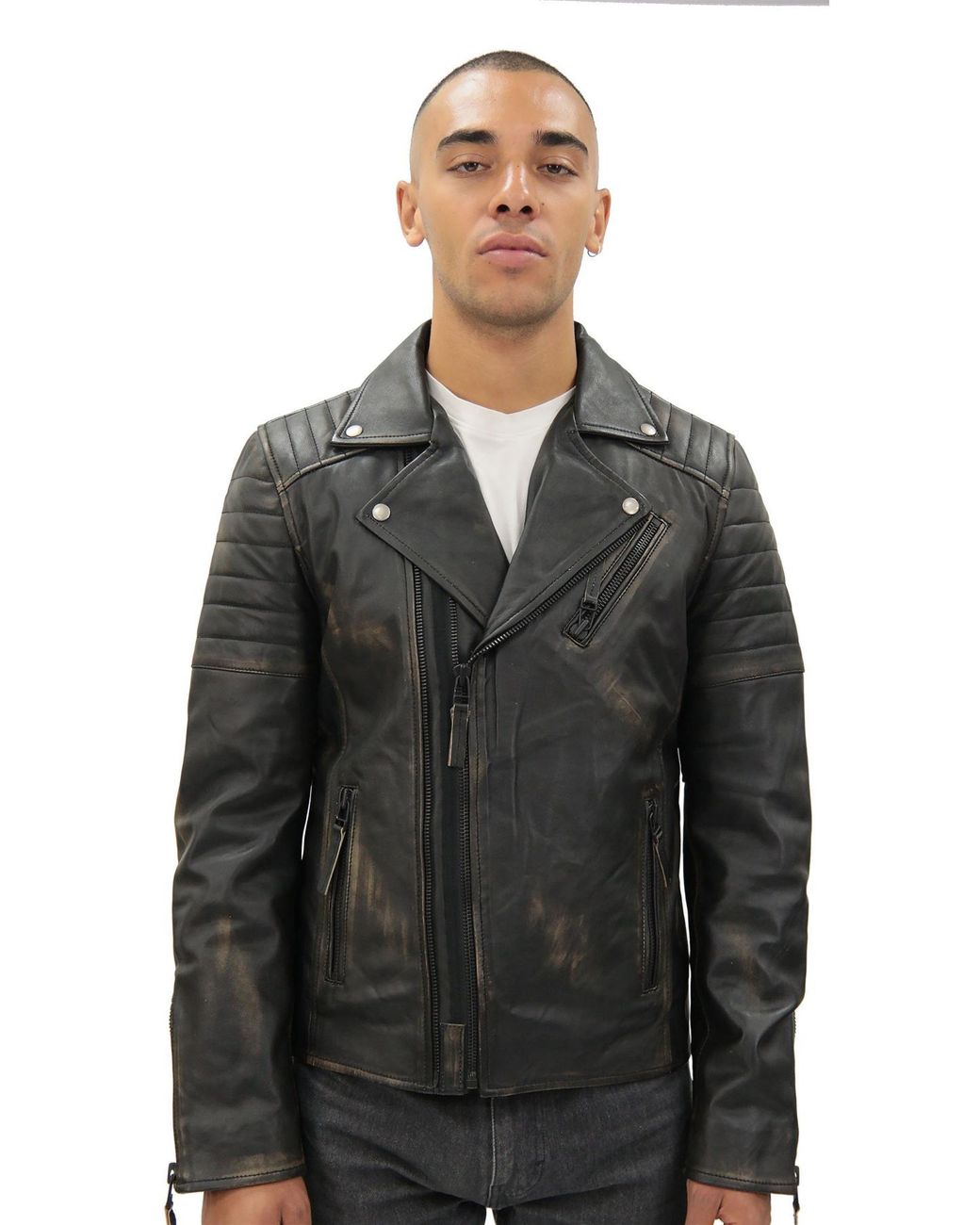 Infinity Leather Black Brando Double Cross Zip Biker Jacket-Casablanca for men