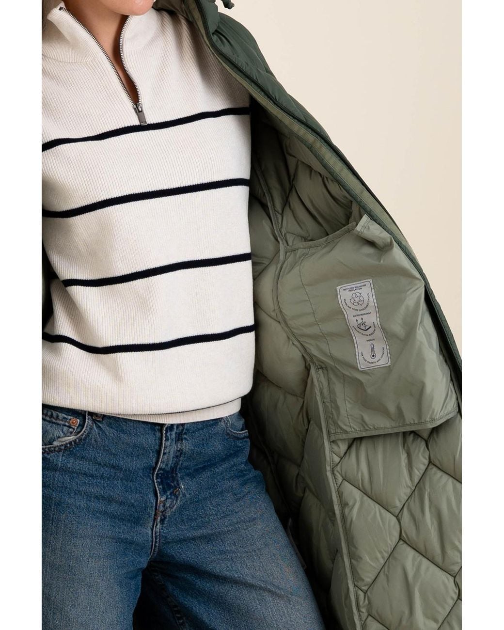Harvey & Jones Green Lightweight Water Resistant Longline Quilted Jacket