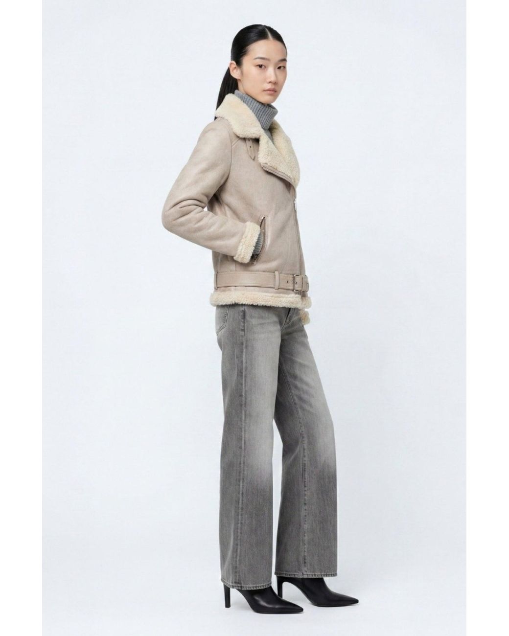 Elle Natural Jolie Faux-Shearling Biker Jacket
