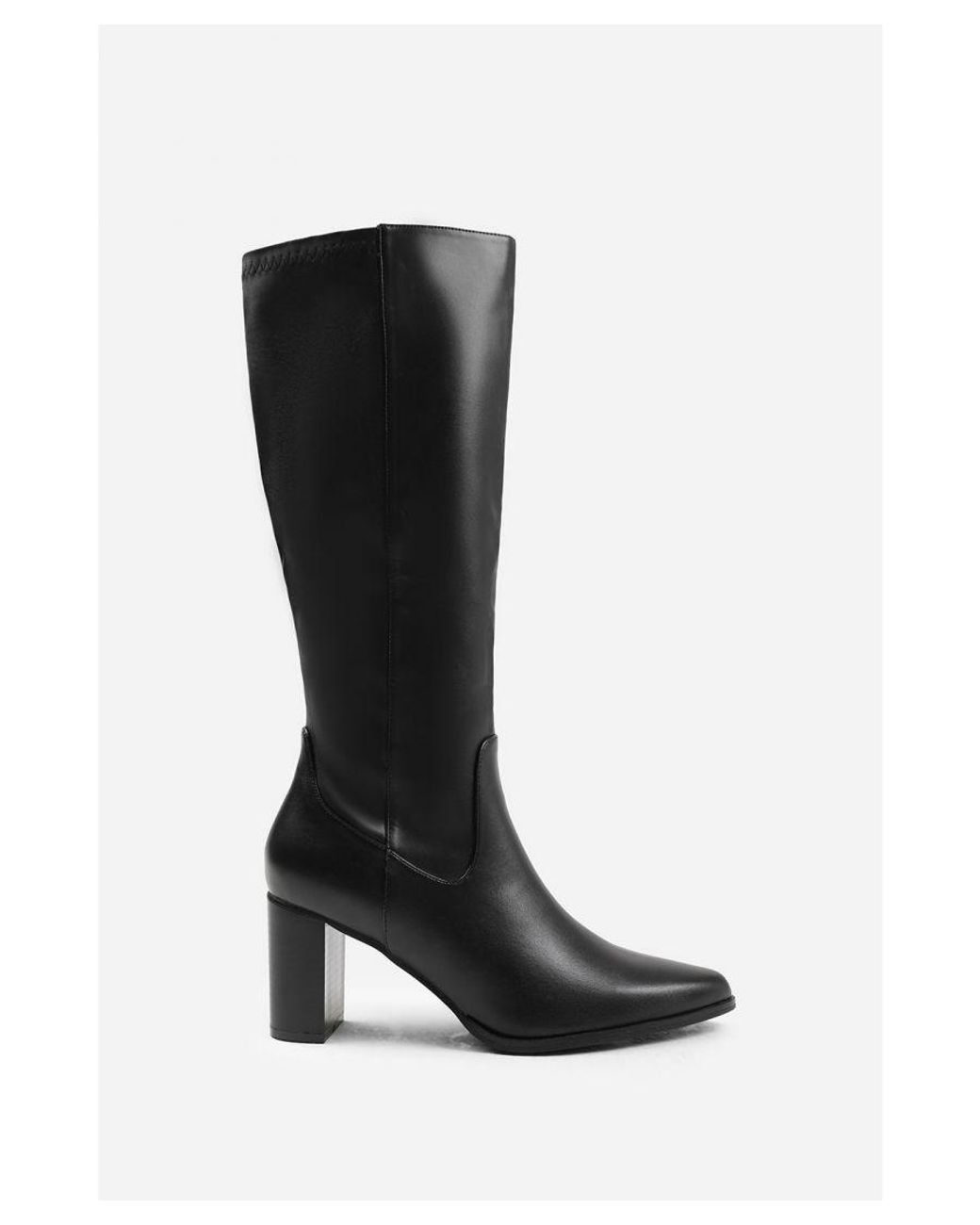 Where's That From Black 'Alpha' Block Heel Knee High Boots With Stitch Detail