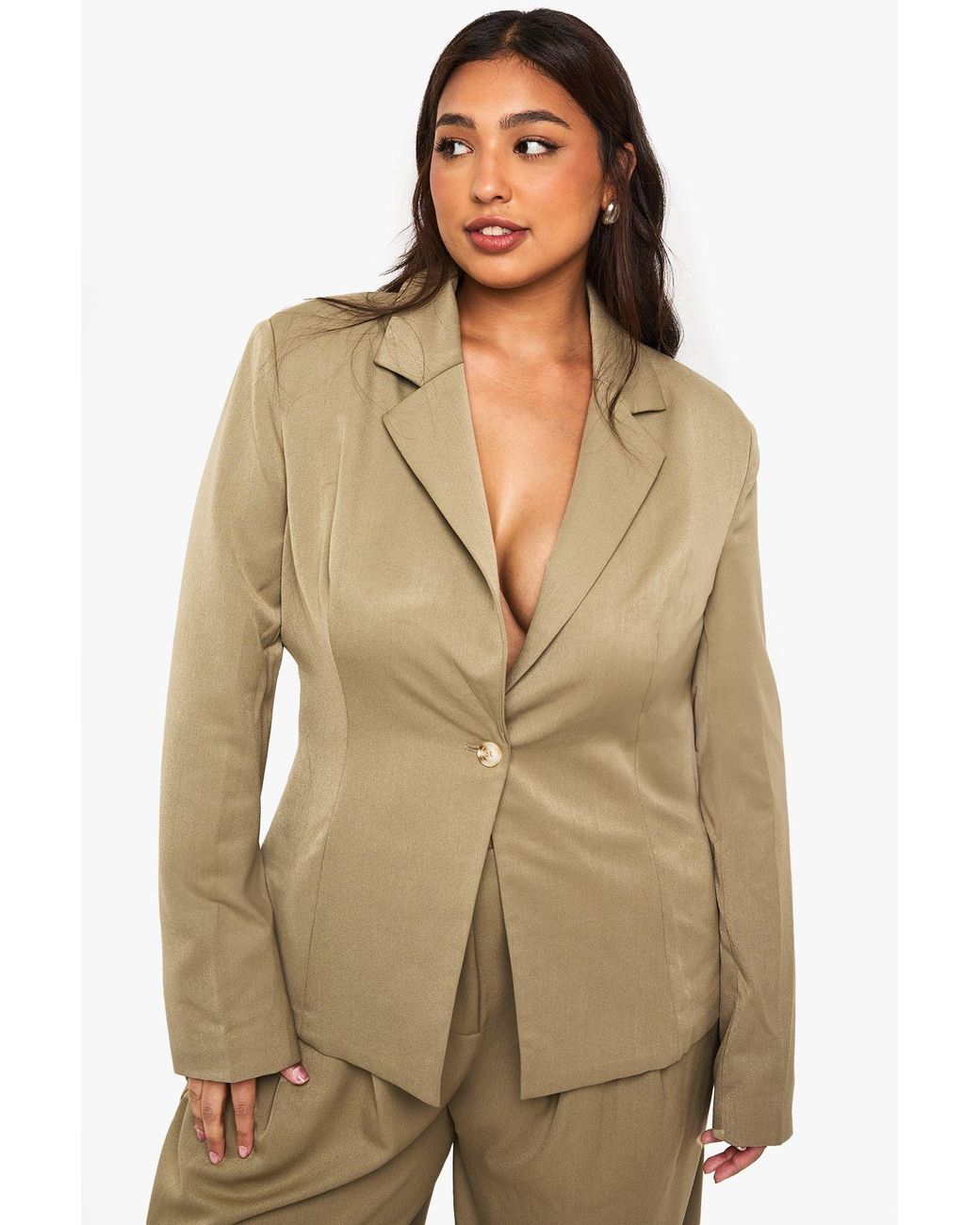 Boohoo Natural Plus Cinched Blazer