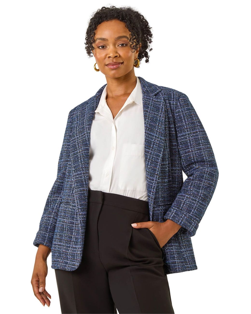 Roman Blue Petite Boucle Stretch Blazer