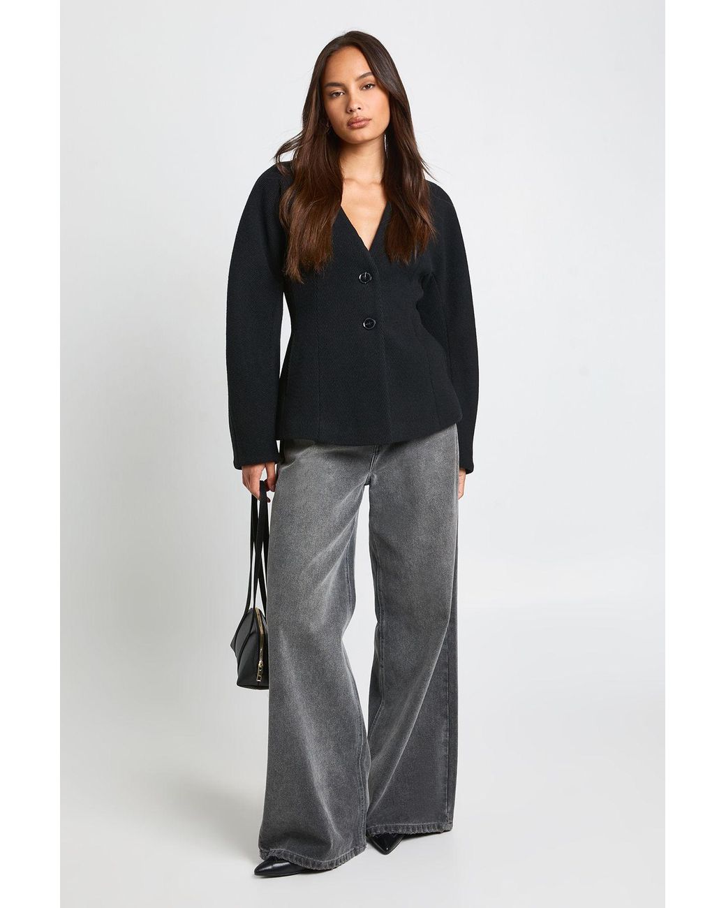 Boohoo Black Wool Look Synched Waist Coat